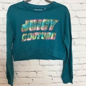 Juicy Couture Sapphire Wave Graphic Long Sleeve Crop Top size SMALL NWT